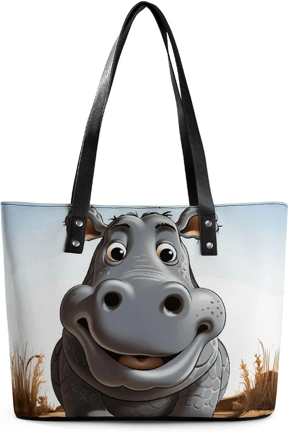 Leather Tote Bag Crossbody Bags for Women Fashion Top Handle Handbag Cartoon Hippo Ladies Shoulder Bags Casual Beach Bag Gym Bages Ladies Purses for Shopping Work Travel