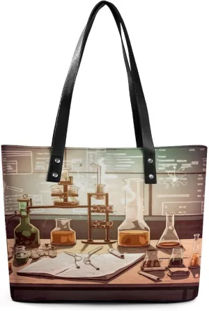 Leather Tote Bag Crossbody Bags for Women Fashion Top Handle Handbag Chemistry Lab Ladies Shoulder Bags Casual Beach Bag Gym Bages Ladies Purses for Shopping Work Travel