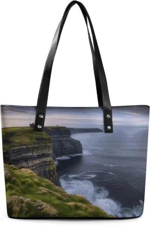 Leather Tote Bag Crossbody Bags for Women Fashion Top Handle Handbag County Clare The Cliffs Ladies Shoulder Bags Casual Beach Bag Gym Bages Ladies Purses for Shopping Work Travel