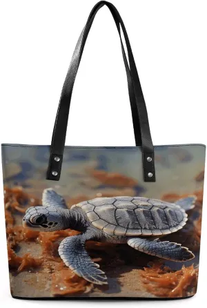 Leather Tote Bag Crossbody Bags for Women Fashion Top Handle Handbag Cut Sea Turtle Ladies Shoulder Bags Casual Beach Bag Gym Bages Ladies Purses for Shopping Work Travel