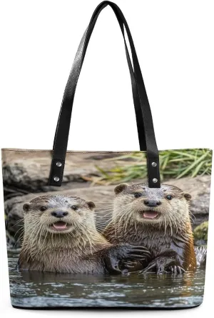 Leather Tote Bag Crossbody Bags for Women Fashion Top Handle Handbag Cute Brown Otters Ladies Shoulder Bags Casual Beach Bag Gym Bages Ladies Purses for Shopping Work Travel