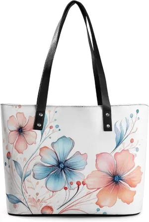 Leather Tote Bag Crossbody Bags for Women Fashion Top Handle Handbag Cute Watercolor Flowers Ladies Shoulder Bags Casual Beach Bag Gym Bages Ladies Purses for Shopping Work Travel