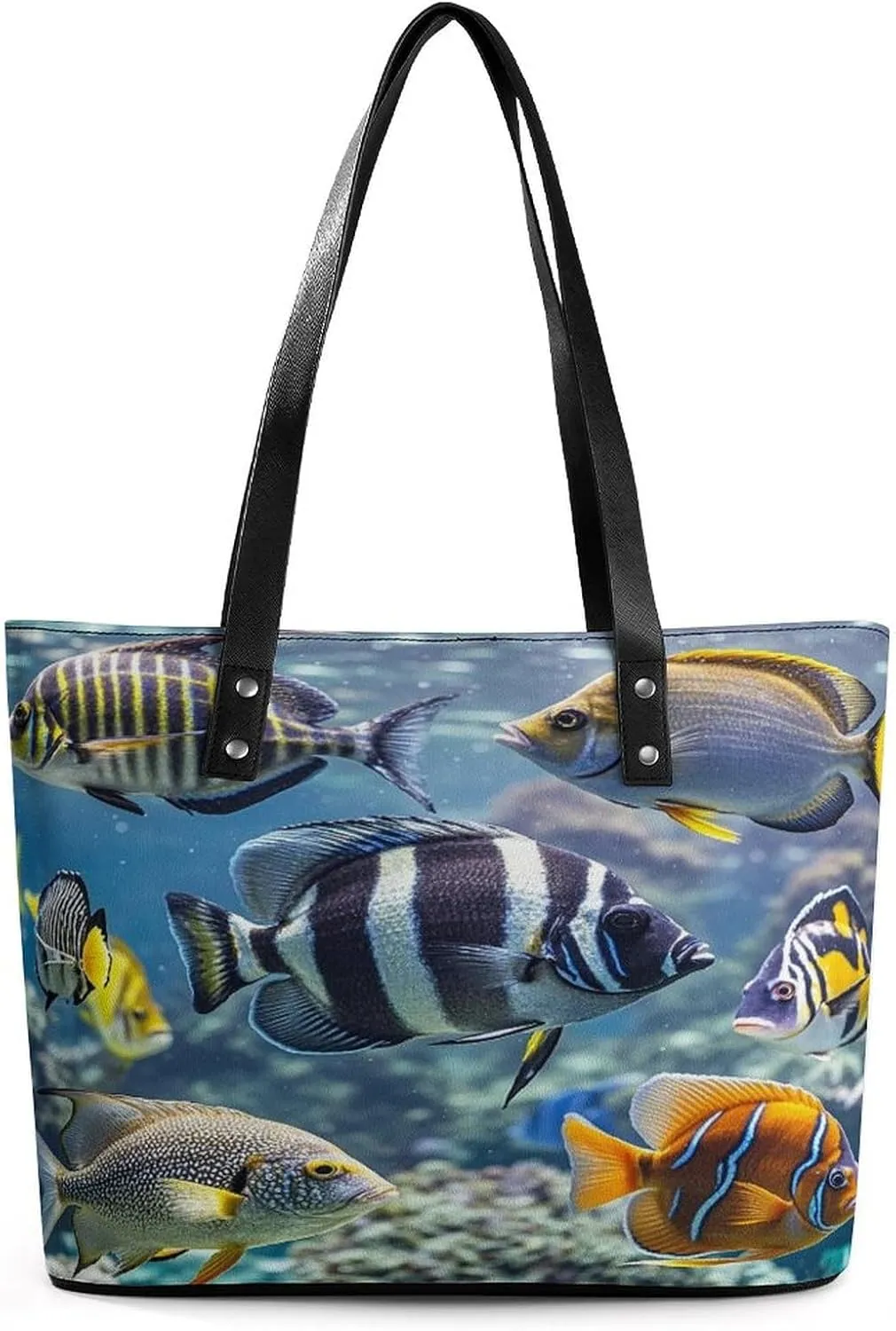 Leather Tote Bag Crossbody Bags for Women Fashion Top Handle Handbag Different Fish Ladies Shoulder Bags Casual Beach Bag Gym Bages Ladies Purses for Shopping Work Travel