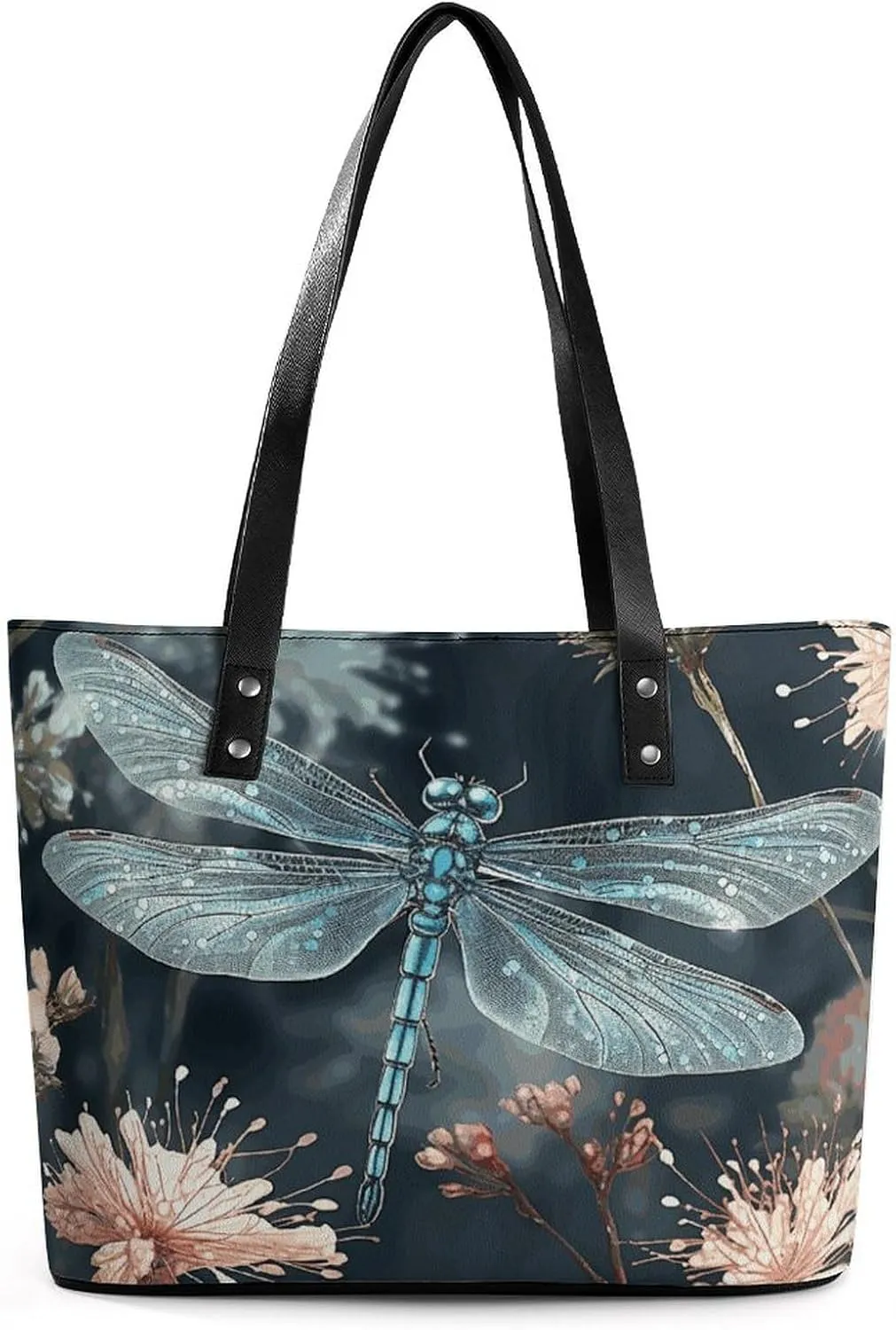 Leather Tote Bag Crossbody Bags for Women Fashion Top Handle Handbag Dragonfly Flower Ladies Shoulder Bags Casual Beach Bag Gym Bages Ladies Purses for Shopping Work Travel