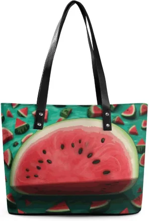 Leather Tote Bag Crossbody Bags for Women Fashion Top Handle Handbag Dream Watermelon Ladies Shoulder Bags Casual Beach Bag Gym Bages Ladies Purses for Shopping Work Travel