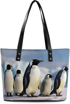 Leather Tote Bag Crossbody Bags for Women Fashion Top Handle Handbag Five Penguins Ladies Shoulder Bags Casual Beach Bag Gym Bages Ladies Purses for Shopping Work Travel