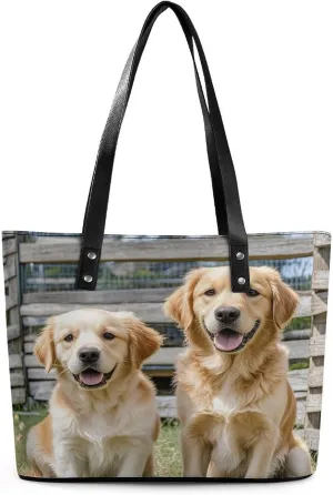 Leather Tote Bag Crossbody Bags for Women Fashion Top Handle Handbag Golden Retriever Dogs Puppies Pets Ladies Shoulder Bags Casual Beach Bag Gym Bages Ladies Purses for Shopping Work Travel