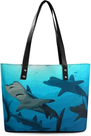 Leather Tote Bag Crossbody Bags for Women Fashion Top Handle Handbag Hammerhead Sharks Ladies Shoulder Bags Casual Beach Bag Gym Bages Ladies Purses for Shopping Work Travel