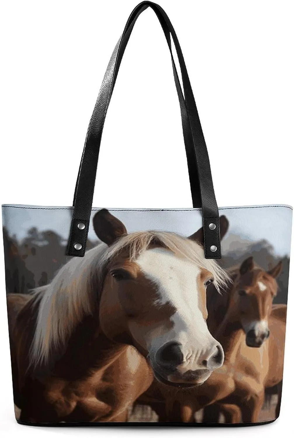 Leather Tote Bag Crossbody Bags for Women Fashion Top Handle Handbag Horses Animals Ladies Shoulder Bags Casual Beach Bag Gym Bages Ladies Purses for Shopping Work Travel