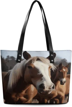 Leather Tote Bag Crossbody Bags for Women Fashion Top Handle Handbag Horses Animals Ladies Shoulder Bags Casual Beach Bag Gym Bages Ladies Purses for Shopping Work Travel