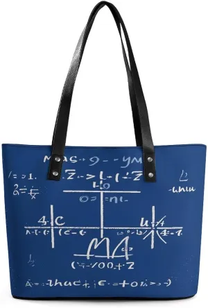 Leather Tote Bag Crossbody Bags for Women Fashion Top Handle Handbag Math Formula Ladies Shoulder Bags Casual Beach Bag Gym Bages Ladies Purses for Shopping Work Travel
