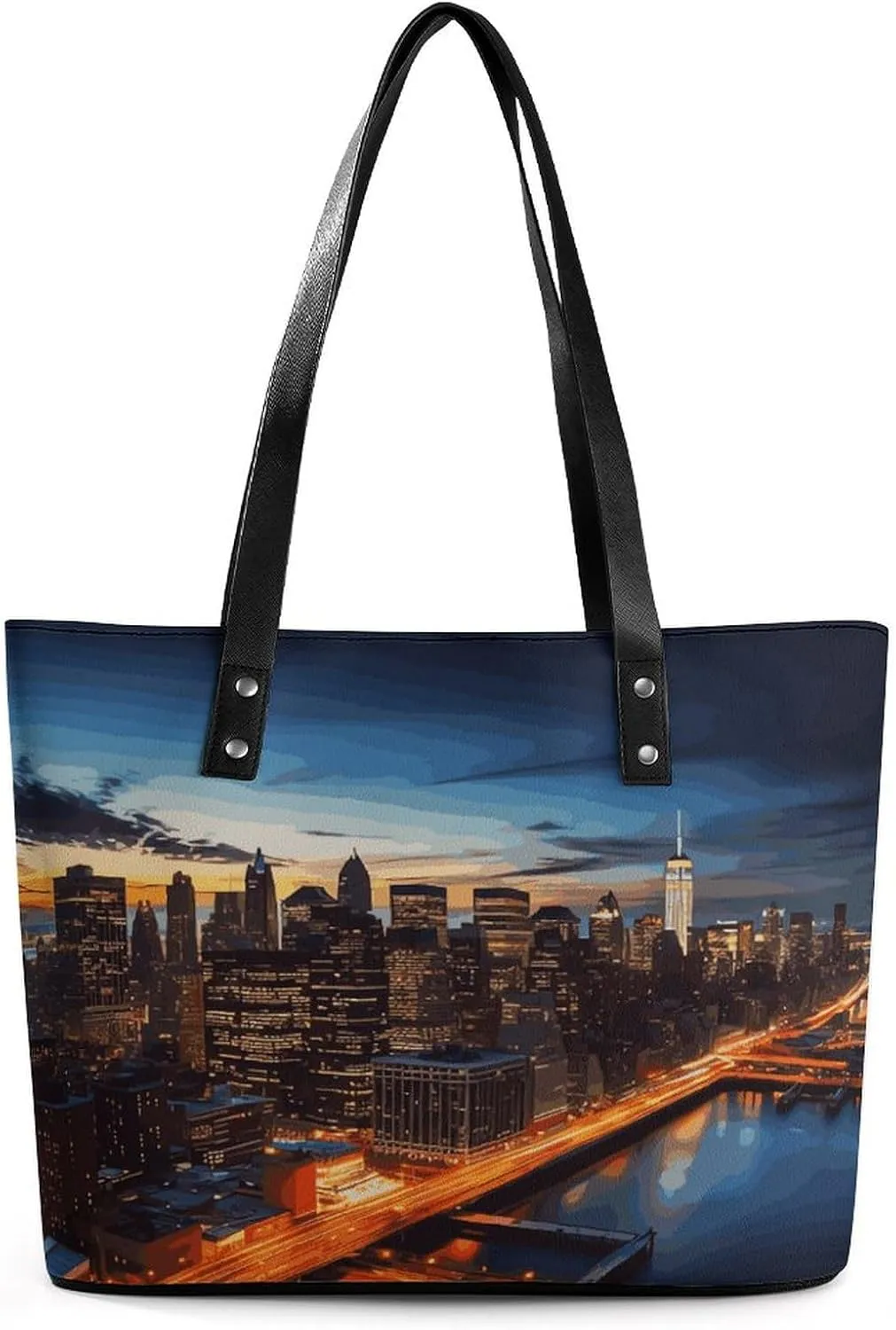 Leather Tote Bag Crossbody Bags for Women Fashion Top Handle Handbag New York City Scenery Ladies Shoulder Bags Casual Beach Bag Gym Bages Ladies Purses for Shopping Work Travel