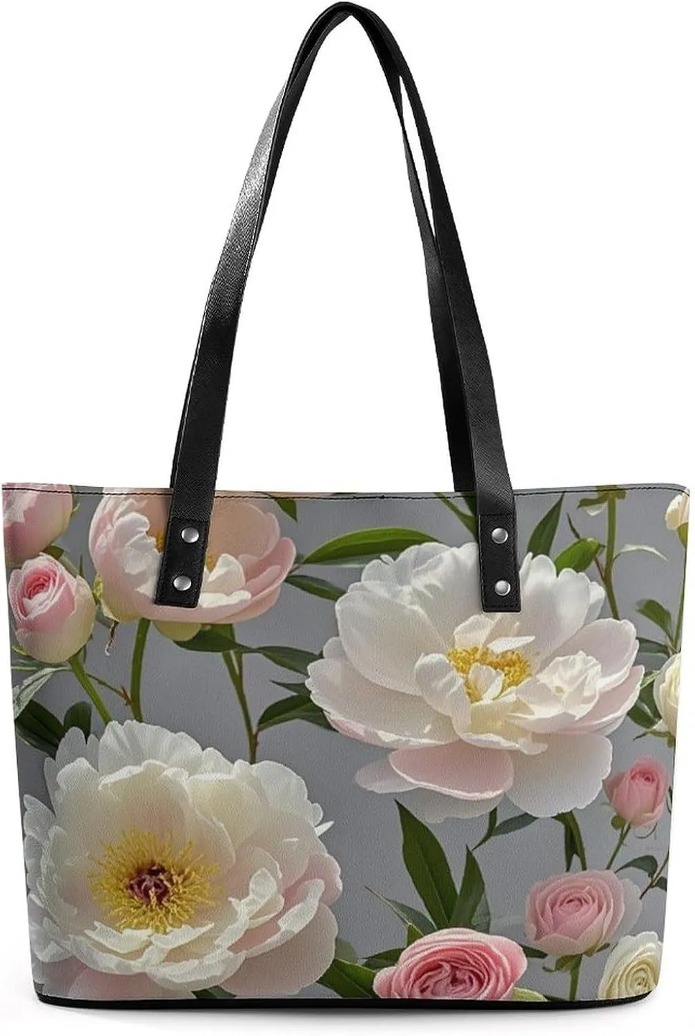 Leather Tote Bag Crossbody Bags for Women Fashion Top Handle Handbag Peony Flowers Rose Ladies Shoulder Bags Casual Beach Bag Gym Bages Ladies Purses for Shopping Work Travel