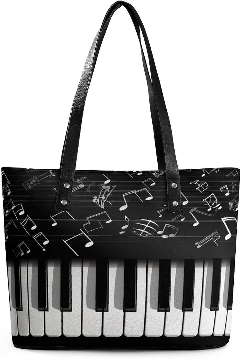 Leather Tote Bag Crossbody Bags for Women Fashion Top Handle Handbag Piano Keys with Musical Notes Ladies Shoulder Bags Casual Beach Bag Gym Bages Ladies Purses for Shopping Work Travel