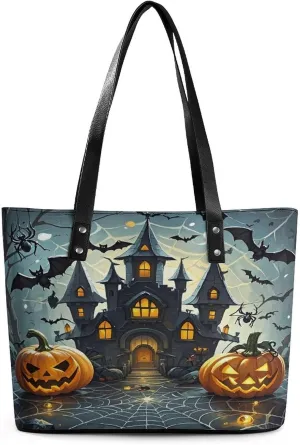 Leather Tote Bag Crossbody Bags for Women Fashion Top Handle Handbag Pumpkin Lantern Castle Ladies Shoulder Bags Casual Beach Bag Gym Bages Ladies Purses for Shopping Work Travel