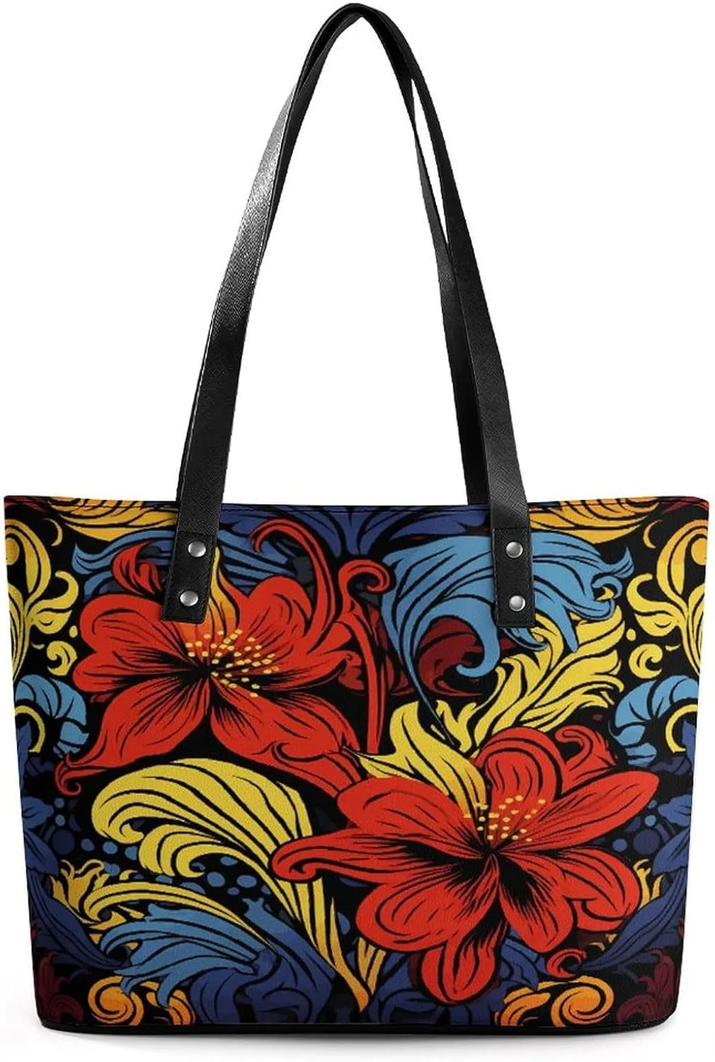 Leather Tote Bag Crossbody Bags for Women Fashion Top Handle Handbag Red And Yellow Style Ladies Shoulder Bags Casual Beach Bag Gym Bages Ladies Purses for Shopping Work Travel