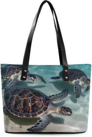 Leather Tote Bag Crossbody Bags for Women Fashion Top Handle Handbag Sea Turtles Ladies Shoulder Bags Casual Beach Bag Gym Bages Ladies Purses for Shopping Work Travel