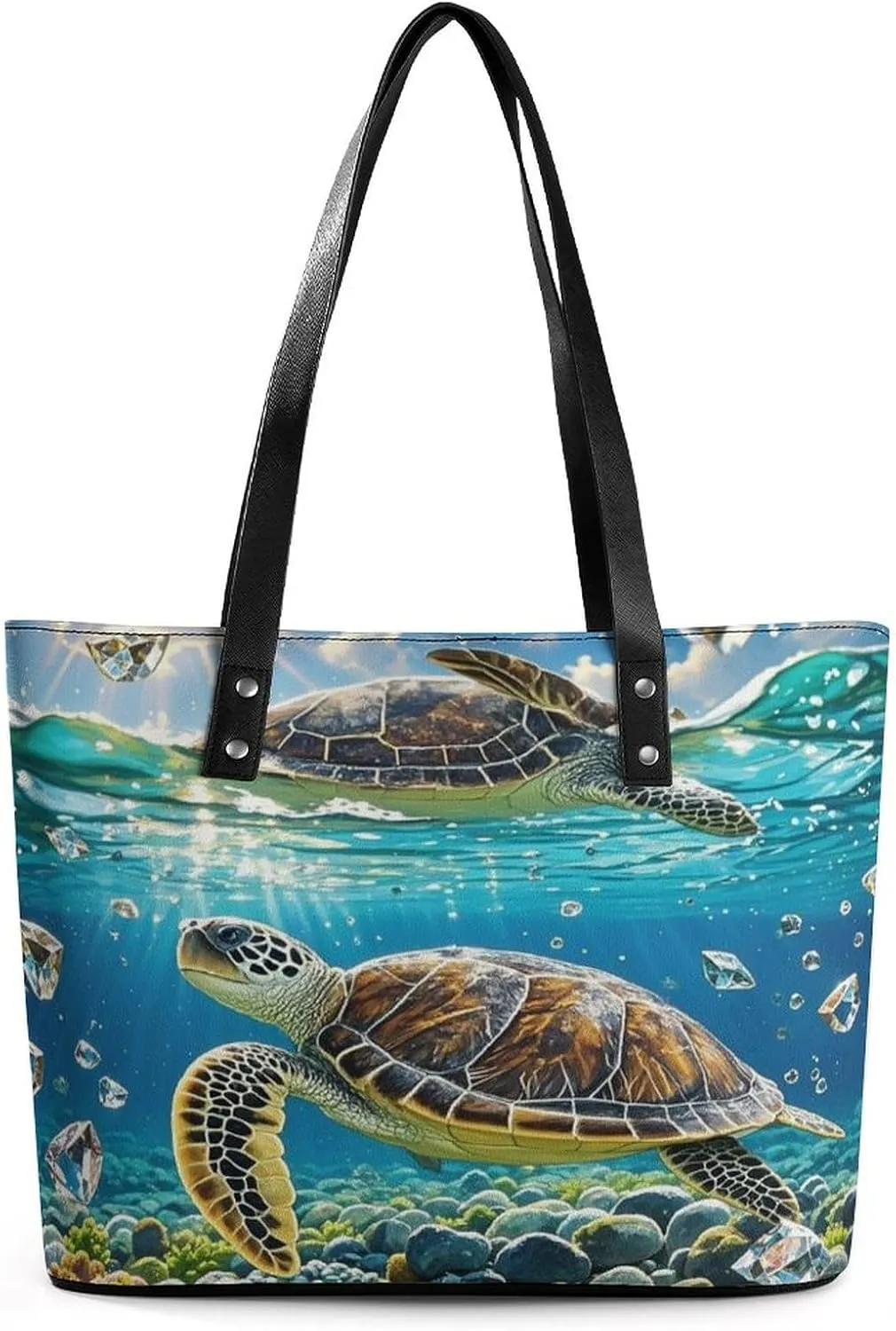 Leather Tote Bag Crossbody Bags for Women Fashion Top Handle Handbag Sea Turtles Painting Ladies Shoulder Bags Casual Beach Bag Gym Bages Ladies Purses for Shopping Work Travel