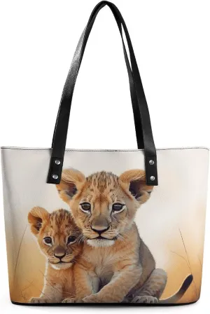Leather Tote Bag Crossbody Bags for Women Fashion Top Handle Handbag Small Lion Ladies Shoulder Bags Casual Beach Bag Gym Bages Ladies Purses for Shopping Work Travel