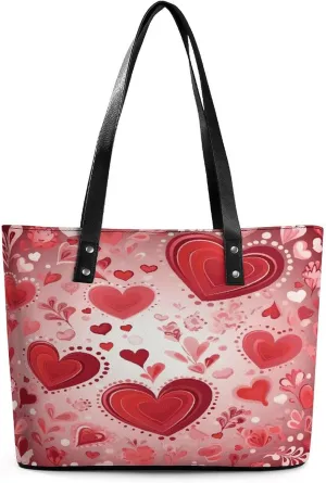 Leather Tote Bag Crossbody Bags for Women Fashion Top Handle Handbag Valentine Pattern Ladies Shoulder Bags Casual Beach Bag Gym Bages Ladies Purses for Shopping Work Travel