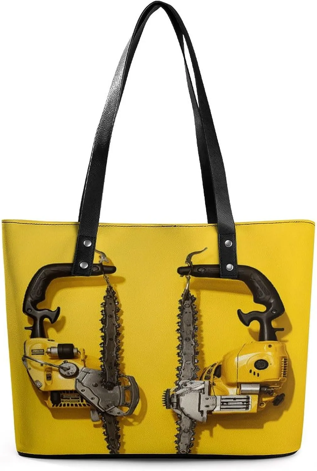 Leather Tote Bag Crossbody Bags for Women Fashion Top Handle Handbag Yellow Two Chainsaws Ladies Shoulder Bags Casual Beach Bag Gym Bages Ladies Purses for Shopping Work Travel