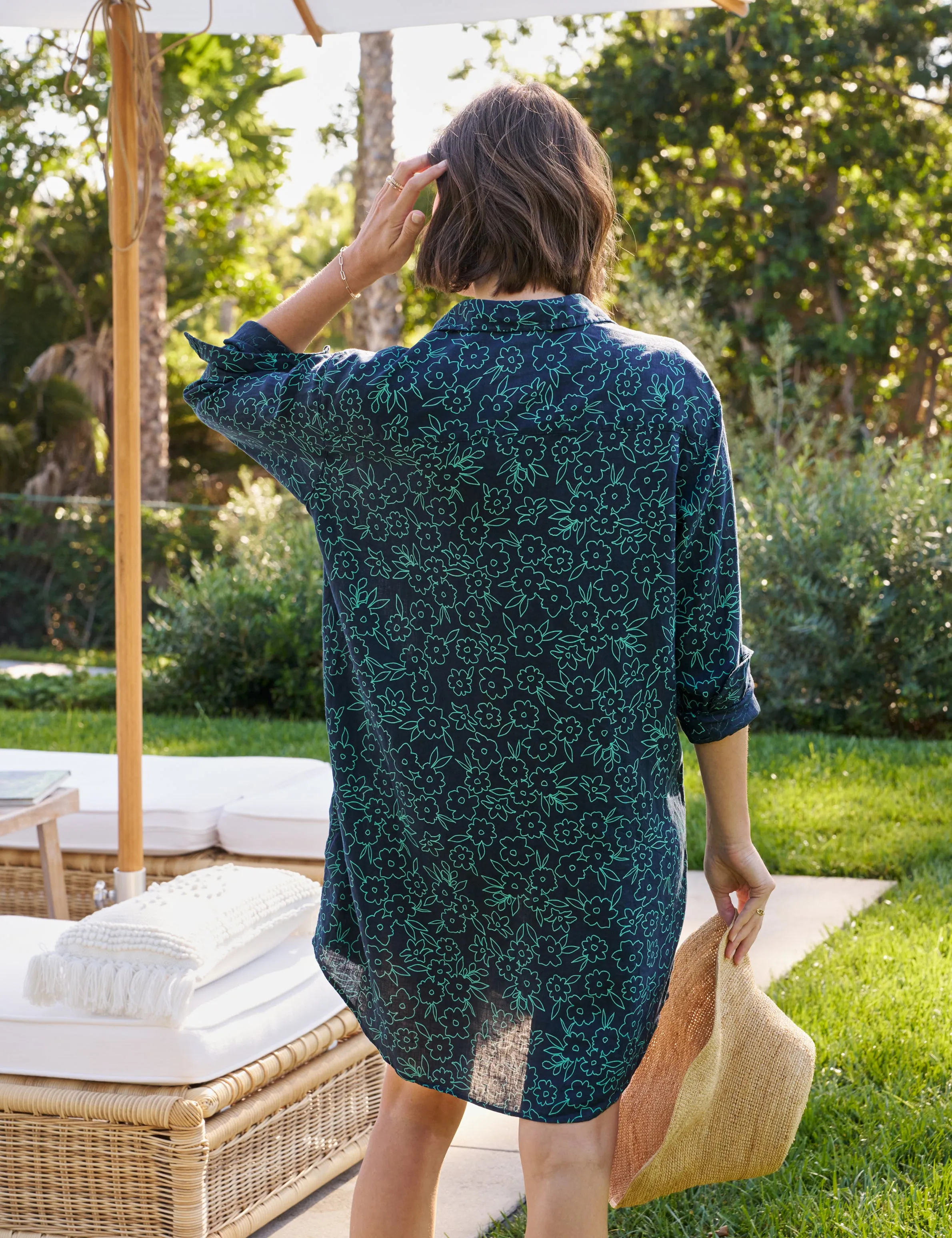 MARY Navy with Green Floral, Classic Linen