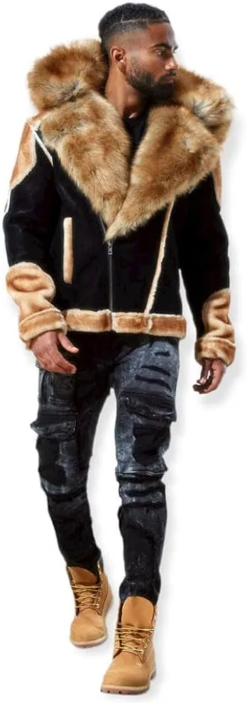 Men EL Jefe Shearling Moto Jacket (Black)