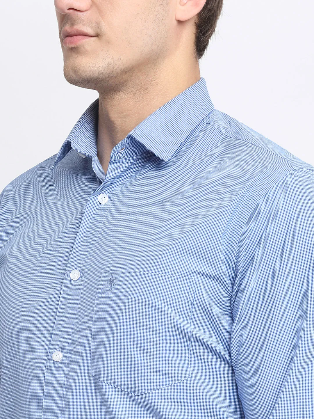 Men's Blue Formal Micro Checks Full Sleeve Shirt