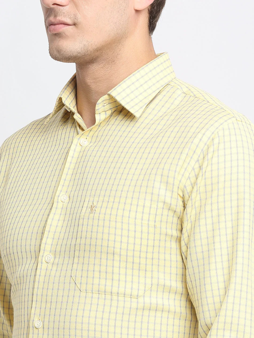 Men's Lemon Yellow Formal Small Checks Full Sleeve Shirt