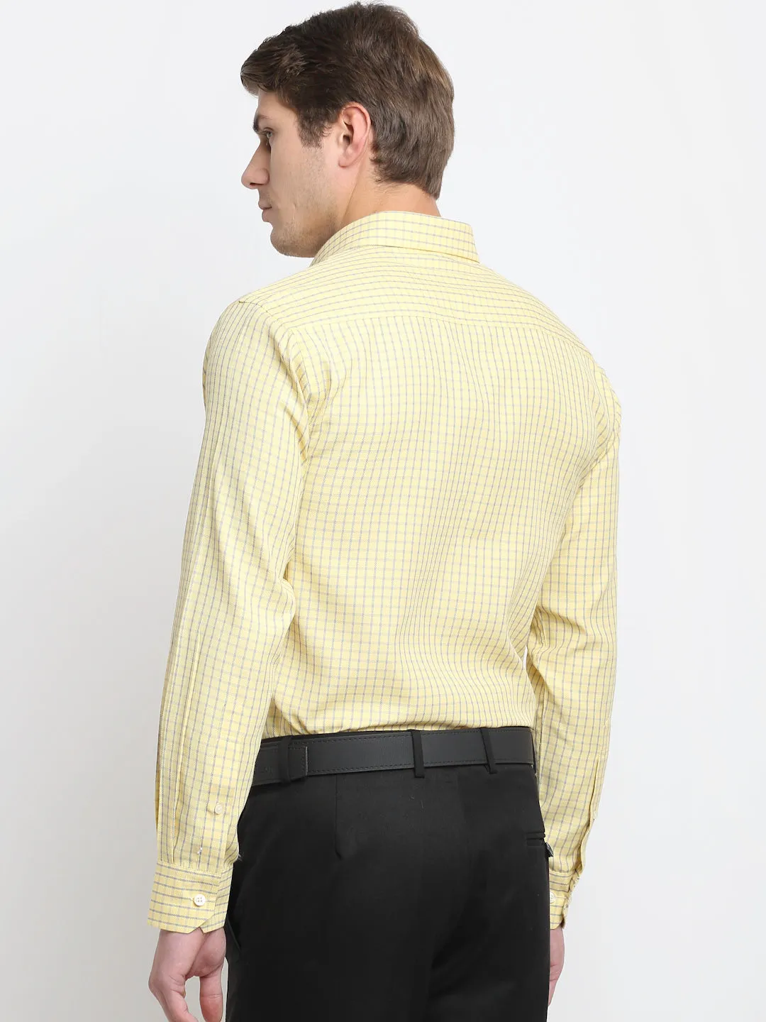 Men's Lemon Yellow Formal Small Checks Full Sleeve Shirt