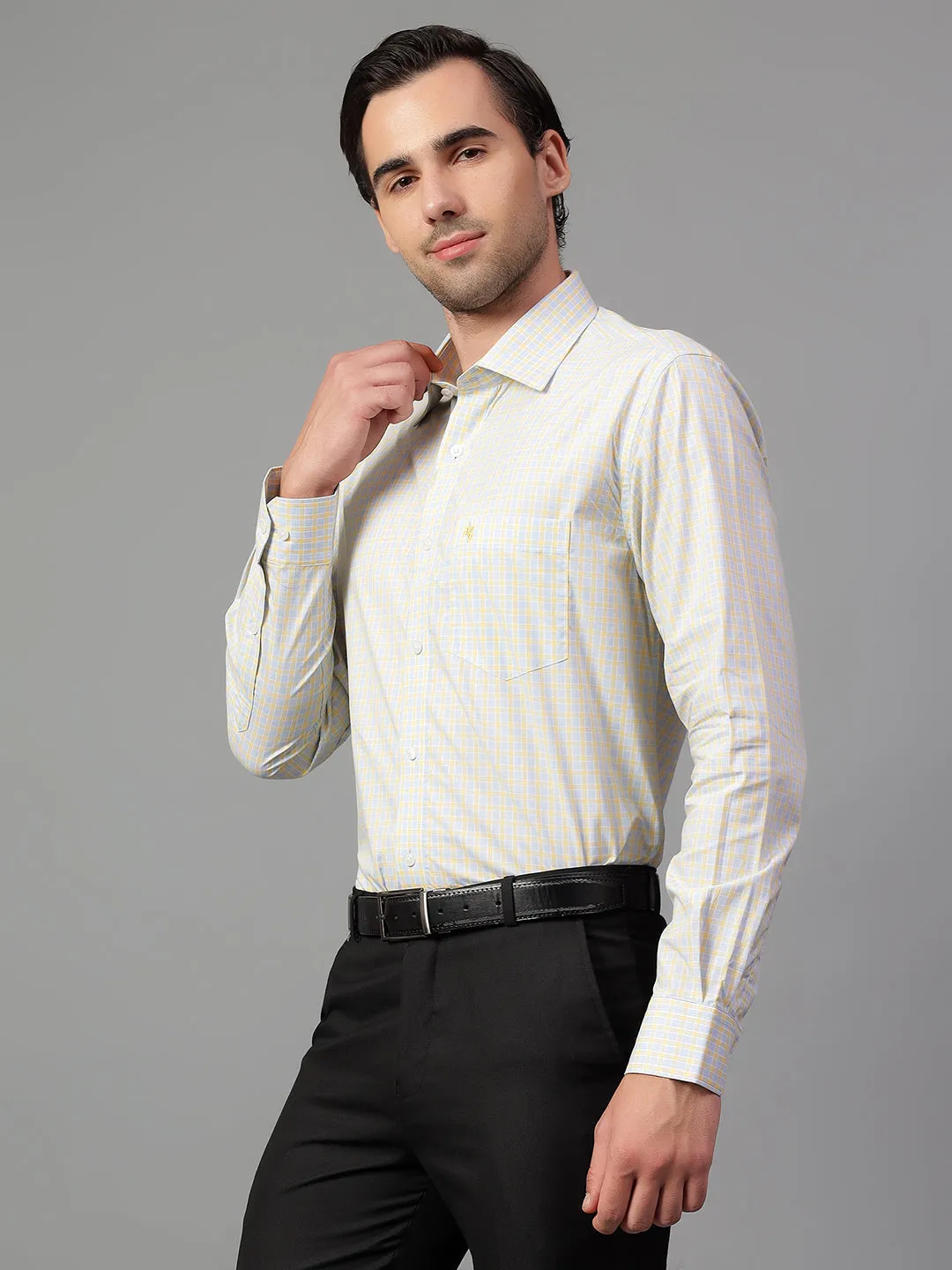 Men's Mustard Checked Full Sleeve Formal Shirt