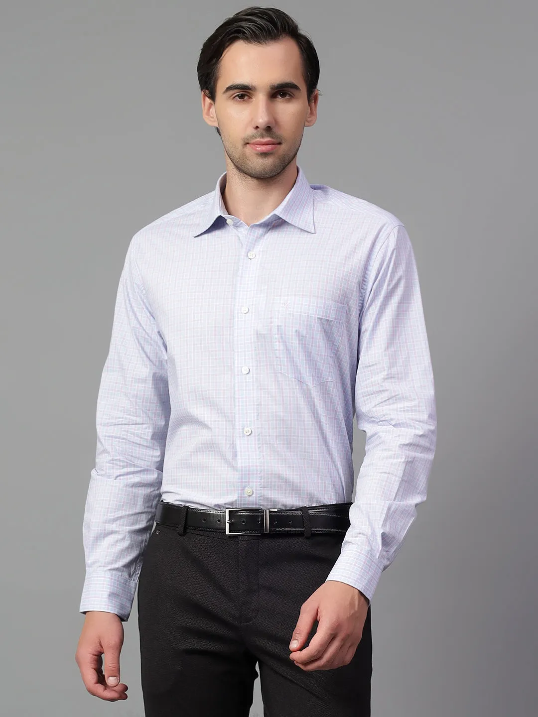 Men's Purple Checked Full Sleeve Formal Shirt