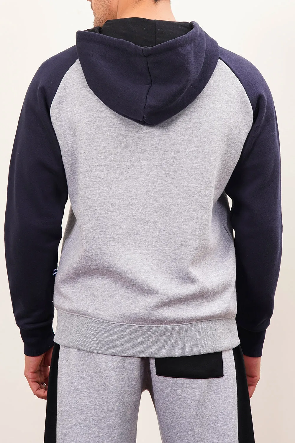 Men'S Raglan Grey & Navy Zipper Hoodie