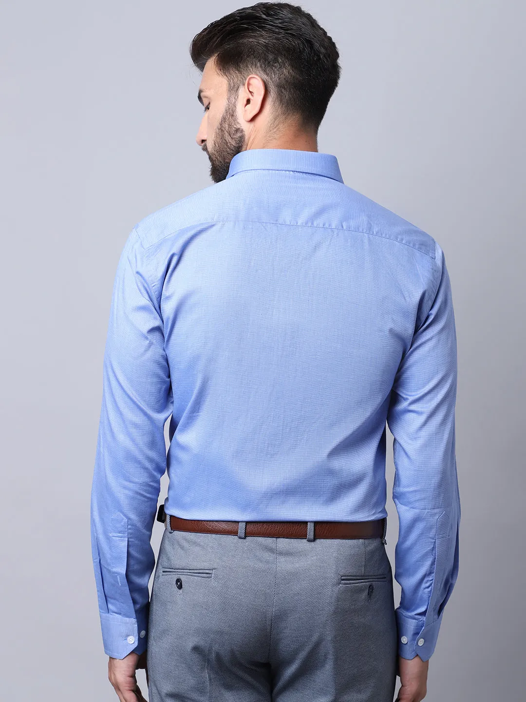 Men's Sky Blue Formal Fil a Fil Plain Full Sleeve Shirt