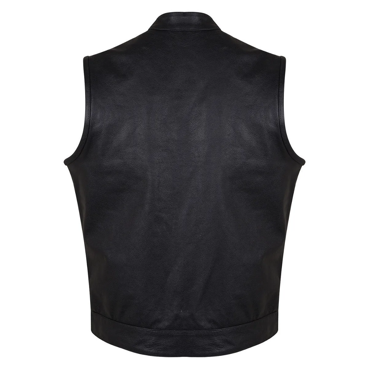 Men's Standard Black Zipper and Snap Closure Concealed Carry SOA Style Leather Motorcycle Vest