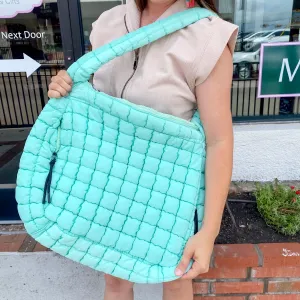 Mint Oversized Quilted Hobo Tote Bag