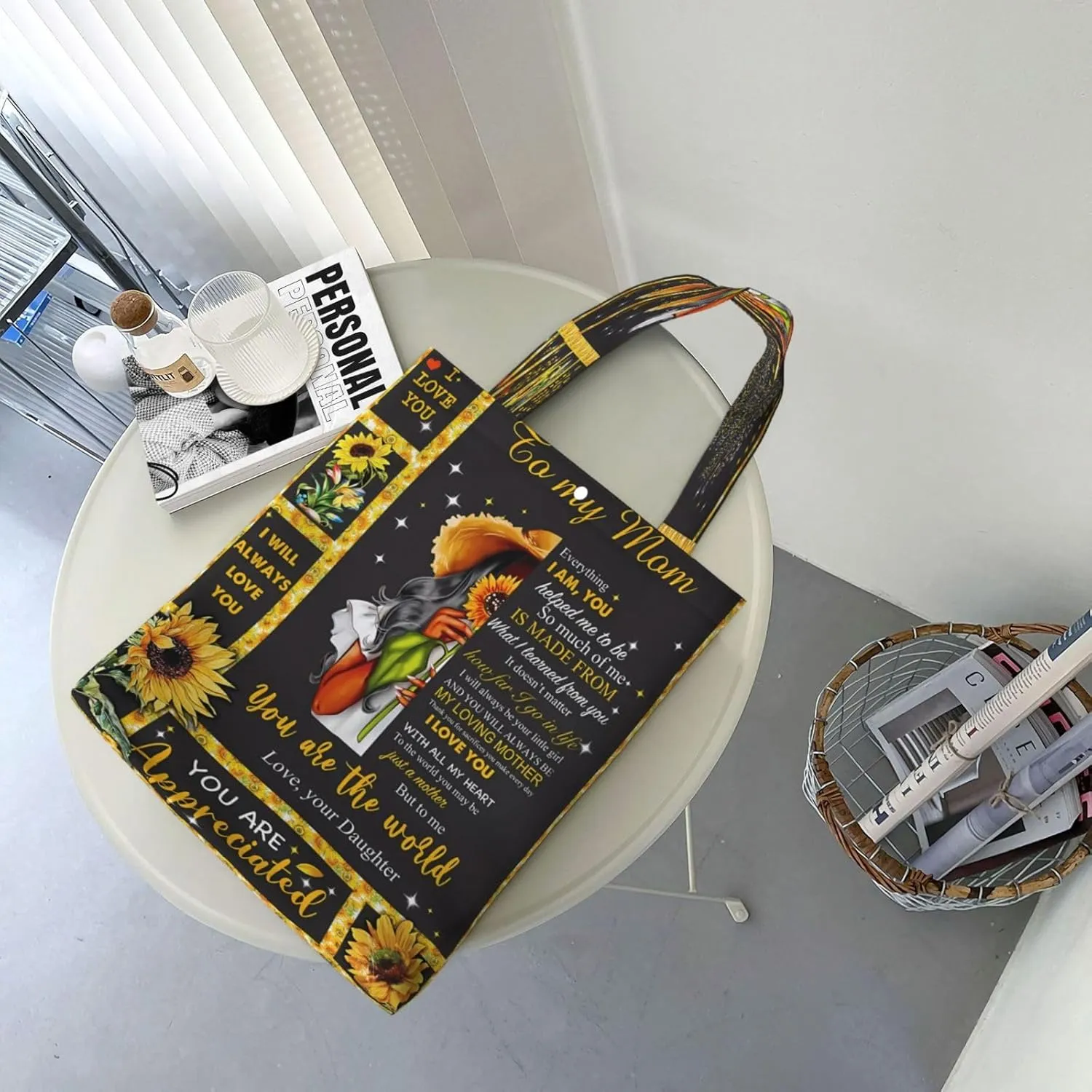 Mother's Day Sunflower to My Mom Canvas Totes Bag Shoulder Bags Shopping Crossbody Travel Handbag 13.8 X 15.4 inch