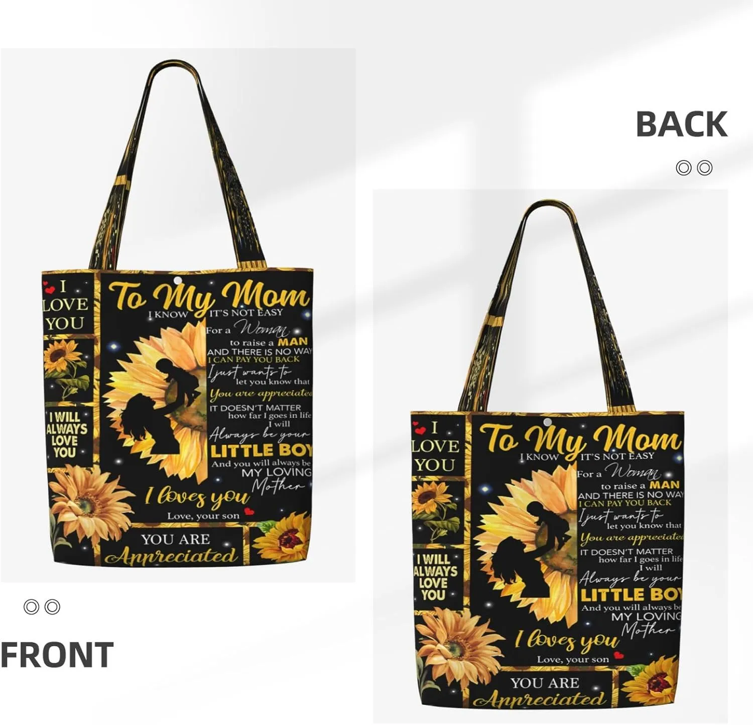 Mother's Day Sunflower to My Mom Canvas Totes Bag Shoulder Bags Shopping Crossbody Travel Handbag 13.8 X 15.4 inch