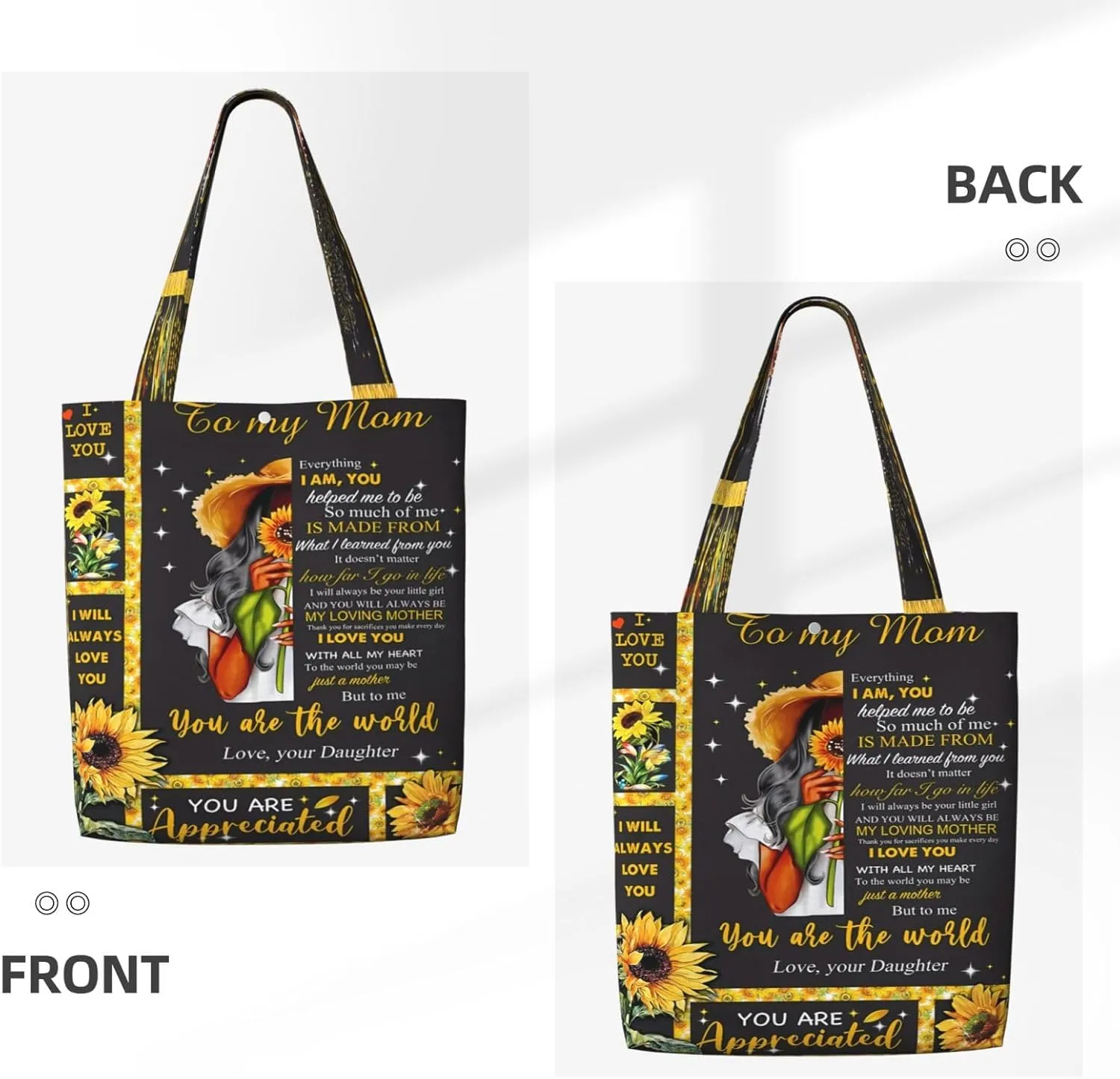 Mother's Day Sunflower to My Mom Canvas Totes Bag Shoulder Bags Shopping Crossbody Travel Handbag 13.8 X 15.4 inch
