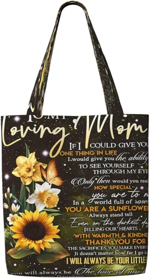 Mother's Day Sunflower to My Mom Canvas Totes Bag Shoulder Bags Shopping Crossbody Travel Handbag 13.8 X 15.4 inch