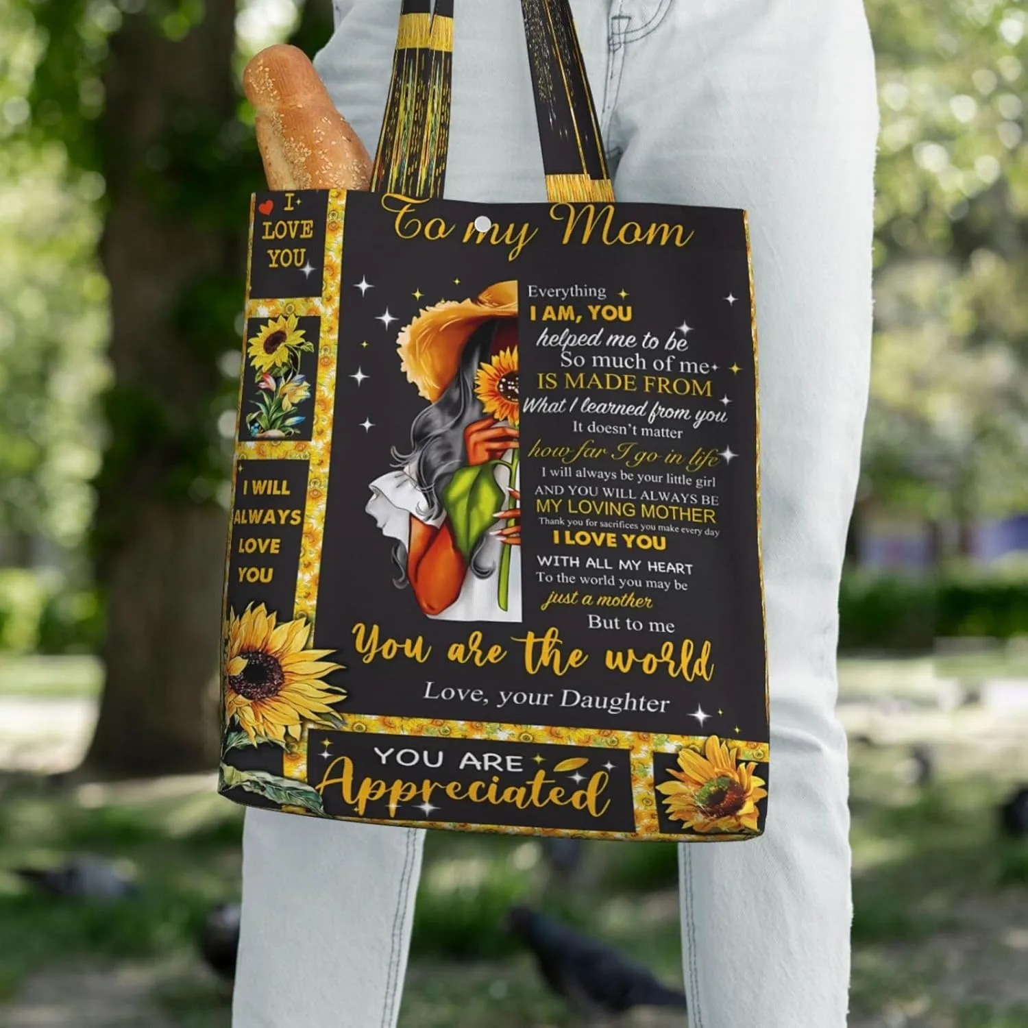 Mother's Day Sunflower to My Mom Canvas Totes Bag Shoulder Bags Shopping Crossbody Travel Handbag 13.8 X 15.4 inch