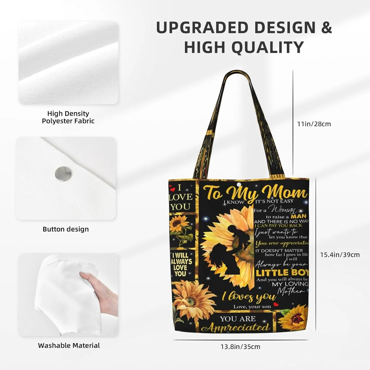 Mother's Day Sunflower to My Mom Canvas Totes Bag Shoulder Bags Shopping Crossbody Travel Handbag 13.8 X 15.4 inch