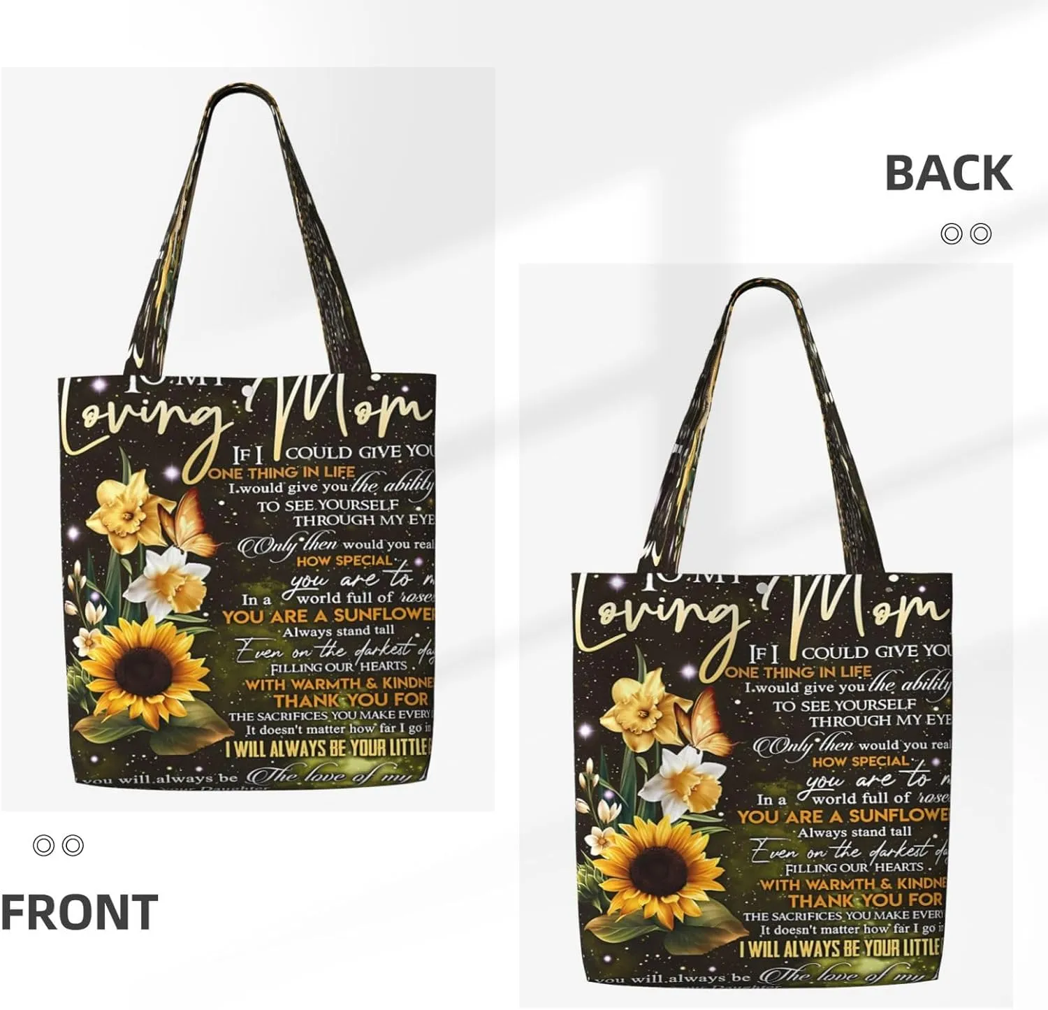Mother's Day Sunflower to My Mom Canvas Totes Bag Shoulder Bags Shopping Crossbody Travel Handbag 13.8 X 15.4 inch