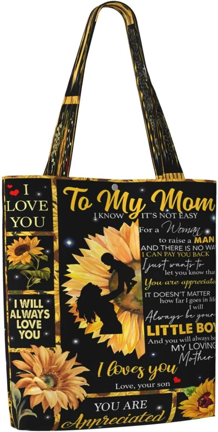Mother's Day Sunflower to My Mom Canvas Totes Bag Shoulder Bags Shopping Crossbody Travel Handbag 13.8 X 15.4 inch