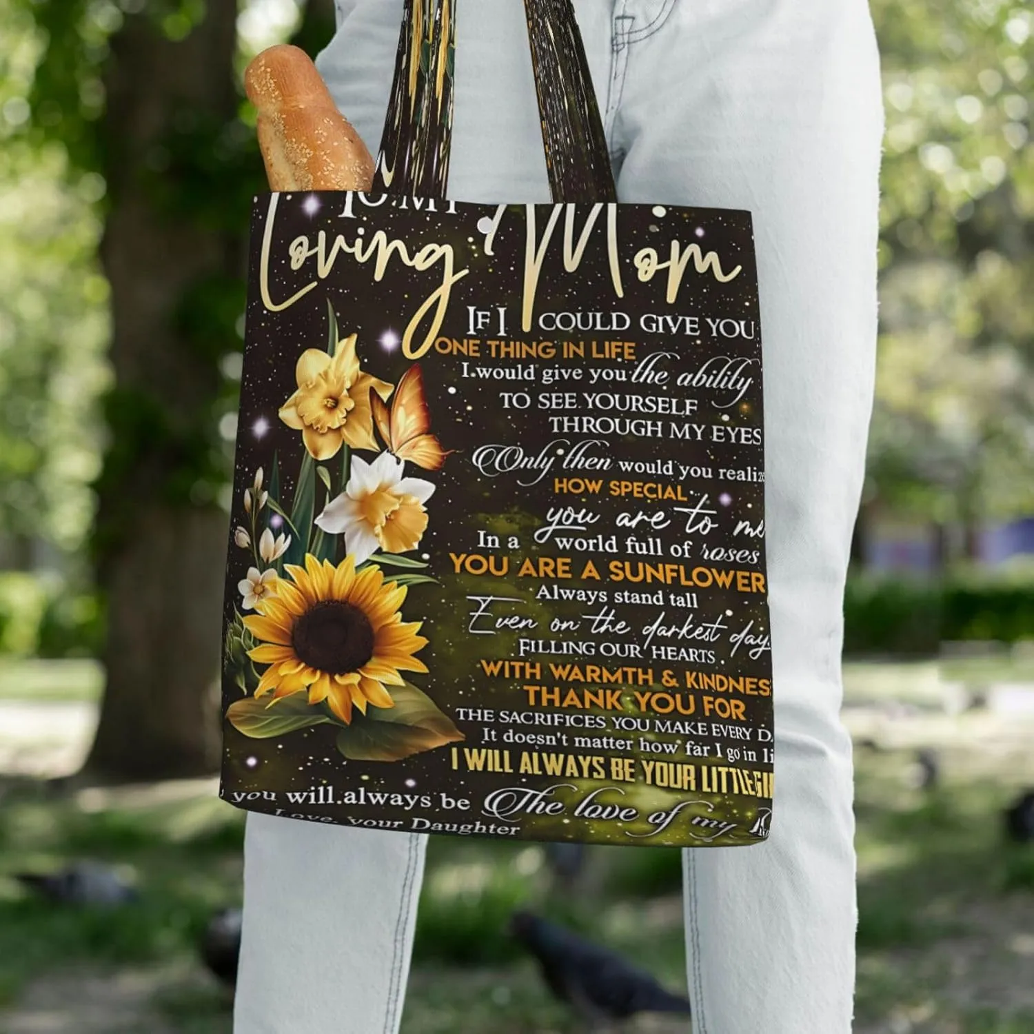 Mother's Day Sunflower to My Mom Canvas Totes Bag Shoulder Bags Shopping Crossbody Travel Handbag 13.8 X 15.4 inch