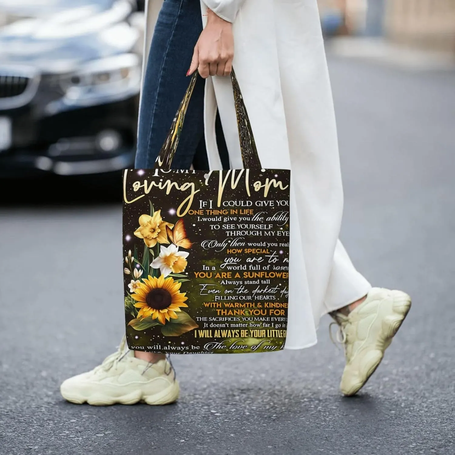 Mother's Day Sunflower to My Mom Canvas Totes Bag Shoulder Bags Shopping Crossbody Travel Handbag 13.8 X 15.4 inch