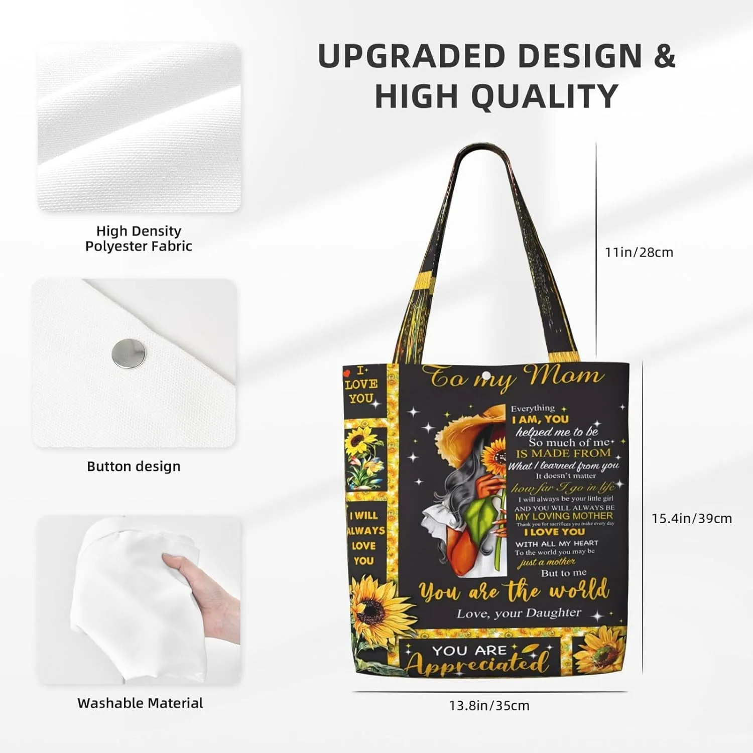 Mother's Day Sunflower to My Mom Canvas Totes Bag Shoulder Bags Shopping Crossbody Travel Handbag 13.8 X 15.4 inch