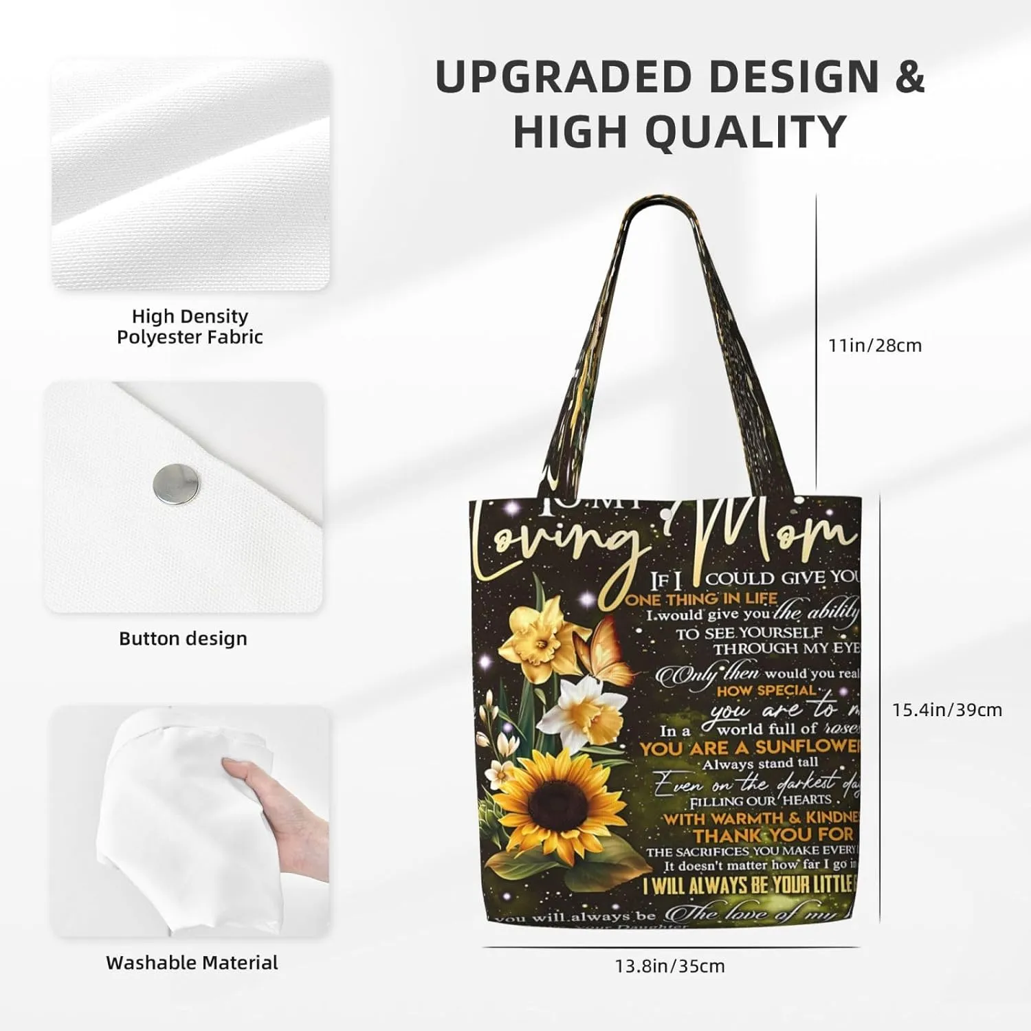 Mother's Day Sunflower to My Mom Canvas Totes Bag Shoulder Bags Shopping Crossbody Travel Handbag 13.8 X 15.4 inch