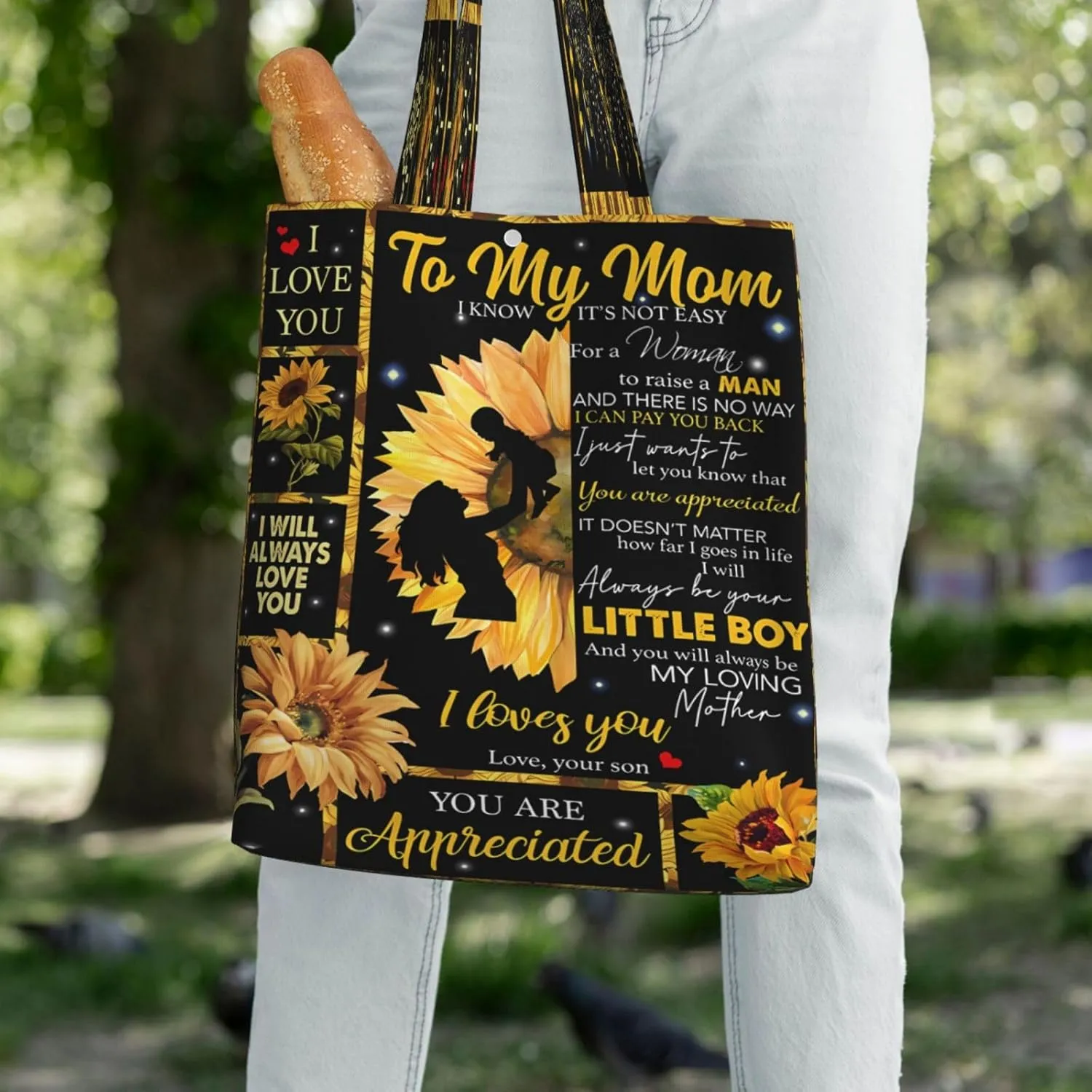 Mother's Day Sunflower to My Mom Canvas Totes Bag Shoulder Bags Shopping Crossbody Travel Handbag 13.8 X 15.4 inch