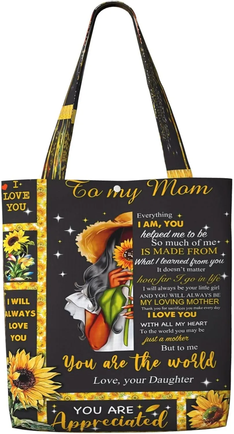 Mother's Day Sunflower to My Mom Canvas Totes Bag Shoulder Bags Shopping Crossbody Travel Handbag 13.8 X 15.4 inch